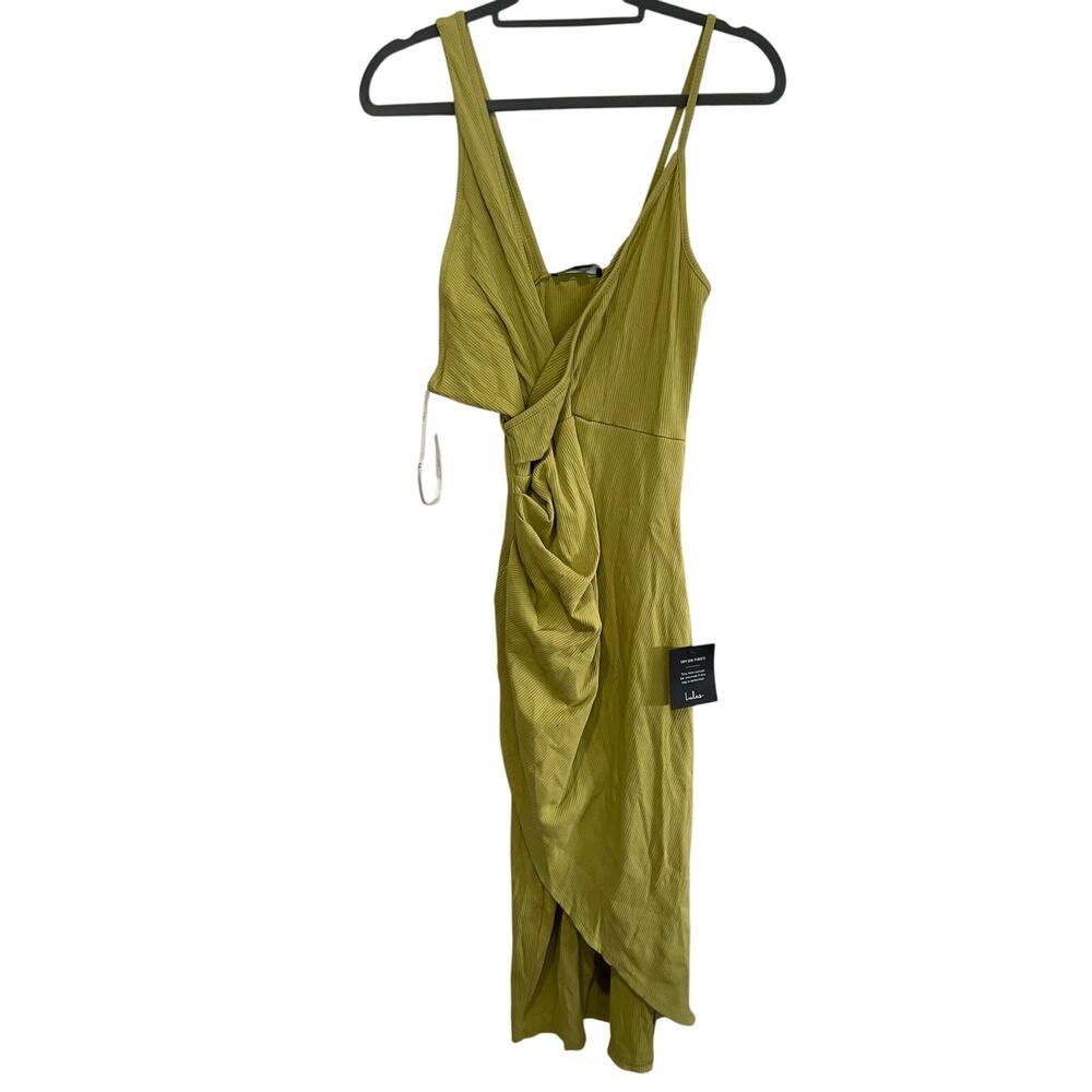 NWT Lulus Sleeveless Surplice V-Neck Ribbed Knit Wrap Midi Dress Apple Green XL